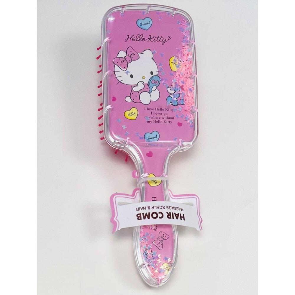 Sanrio HELLO KITTY Pink 8" Plastic HAIR BRUSH Comb Star Glitter Love Sweet NIP